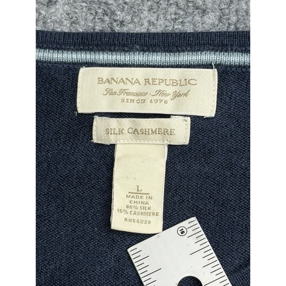 Banana Republic Sweater Mens Large Navy Blue Silk  Cashmere Crew Neck Long Slv